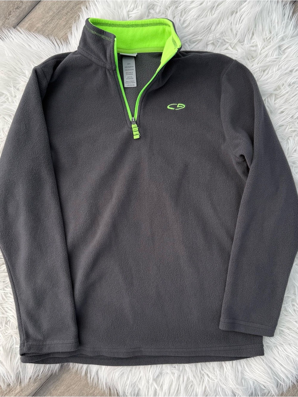 Boys Large Champion Gray Fleece Jacket with Neon Green Trim